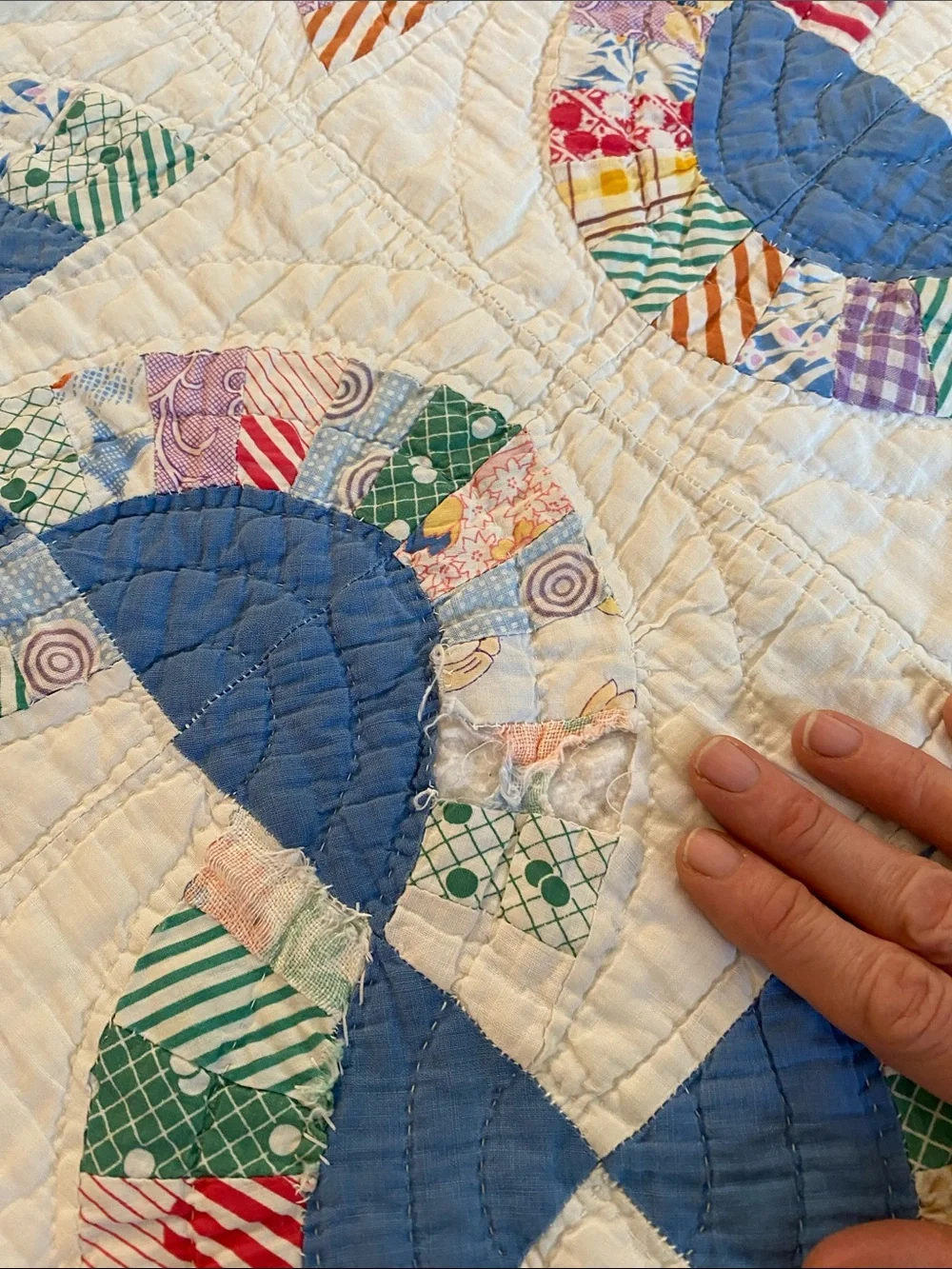 Vintage Feedsack Handmade Blue & White Mohawk’s Trail Quilt